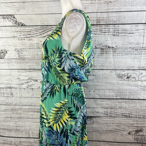 Nine West Dress size 8 Long Maxi Green Yellow Floral Tropical Wedding Hawaiian - Picture 13 of 16